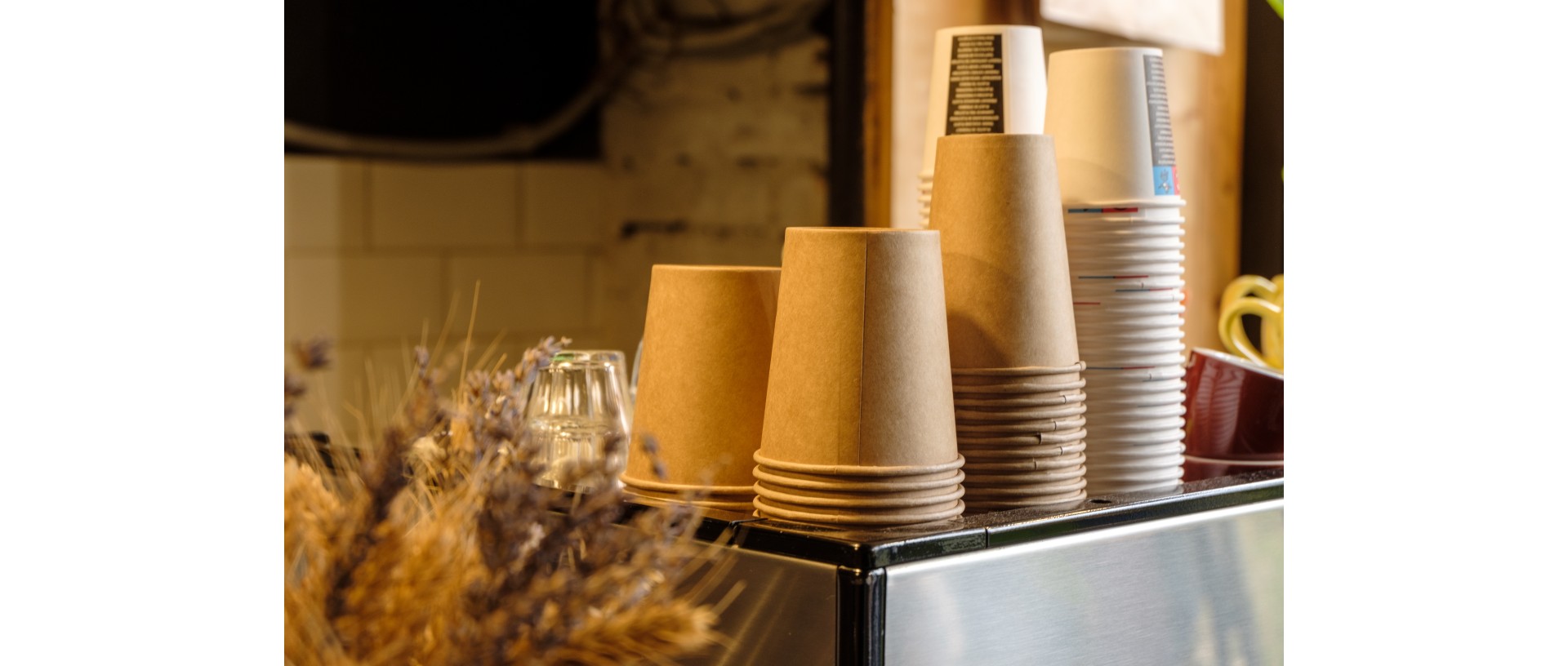 multiple-reusable-paper-cups-local-coffee-shop-coffee-machine-ne
